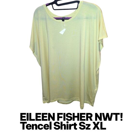 EILEEN FISHER XL NWT Tencel Sustainable Yellow Boho Cap Sleeve Shirt MSRP $118 - Picture 1 of 4